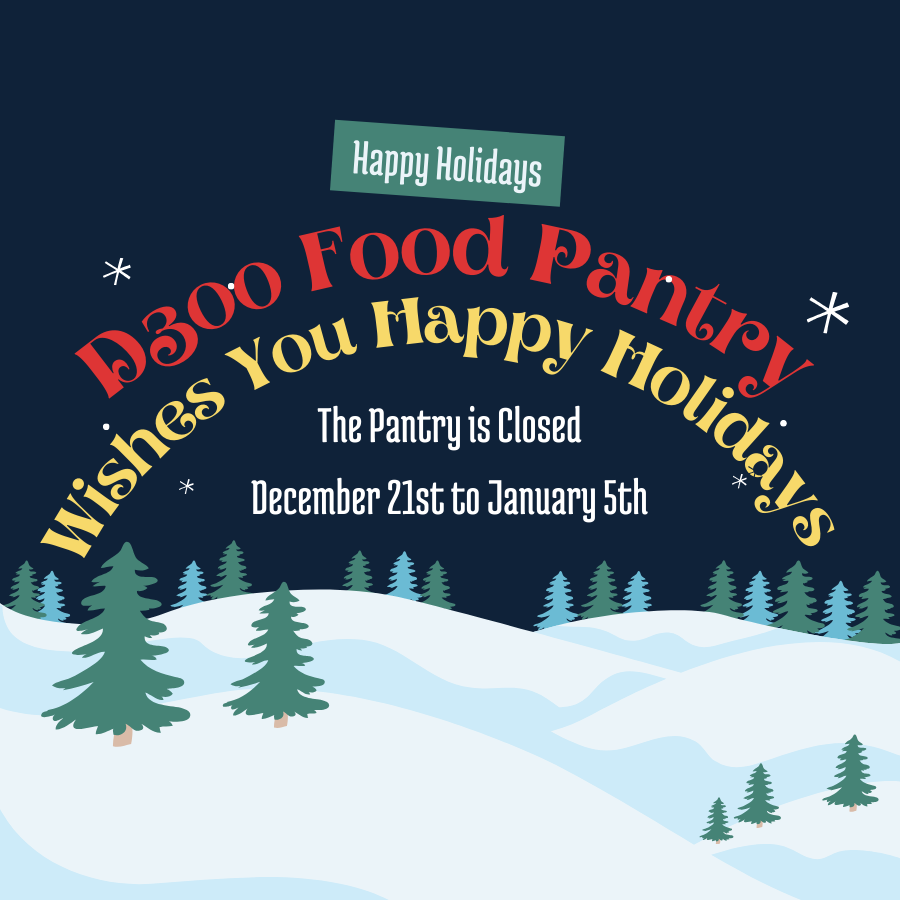 Announcement that the pantry is closed from December 21st to January 5th